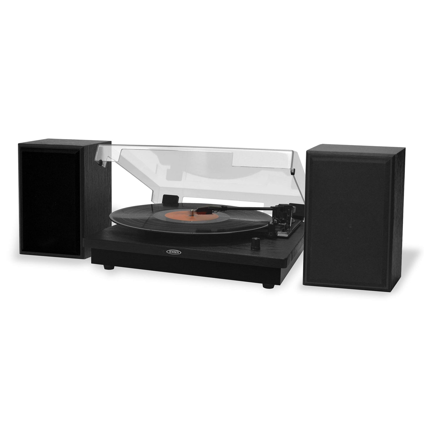 JENSEN JTA-315 Vinyl Record Player 3 Speed Turntable with Speakers and Dual Bluetooth Transmit/Receive, Black