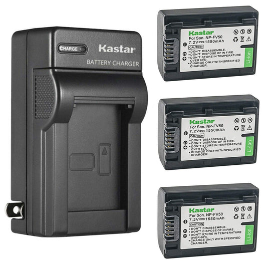 Kastar 3-Pack Battery and AC Wall Charger Replacement for Sony FDR-AX43, FDR-AX53, FDR-AXP55, HDR-CX110, HDR-CX115, HDR-CX116, HDR-CX130, HDR-CX150
