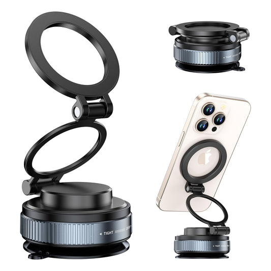 LENEZEN 2025 Upgraded Metal 360° Adjustable Vacuum Suction Cup Phone Mount [98LB Suction], Magnetic Phone Holder for Car, Foldable Portable iPhone