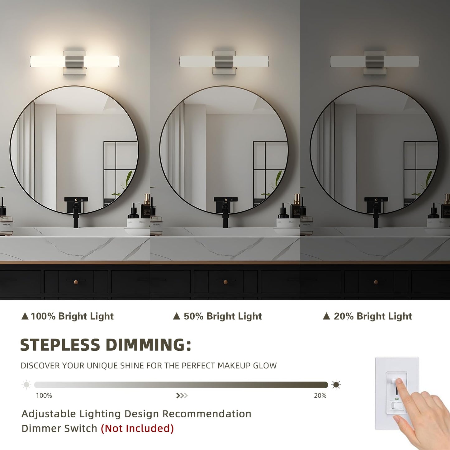 7Degobii Brushed Nickel Vanity Light for Bathroom Lights Fixtures Over Mirror 5CCT Dimmable Vanity Light Bar 15.74-Inch 12W Bathroom Lighting Fixtures
