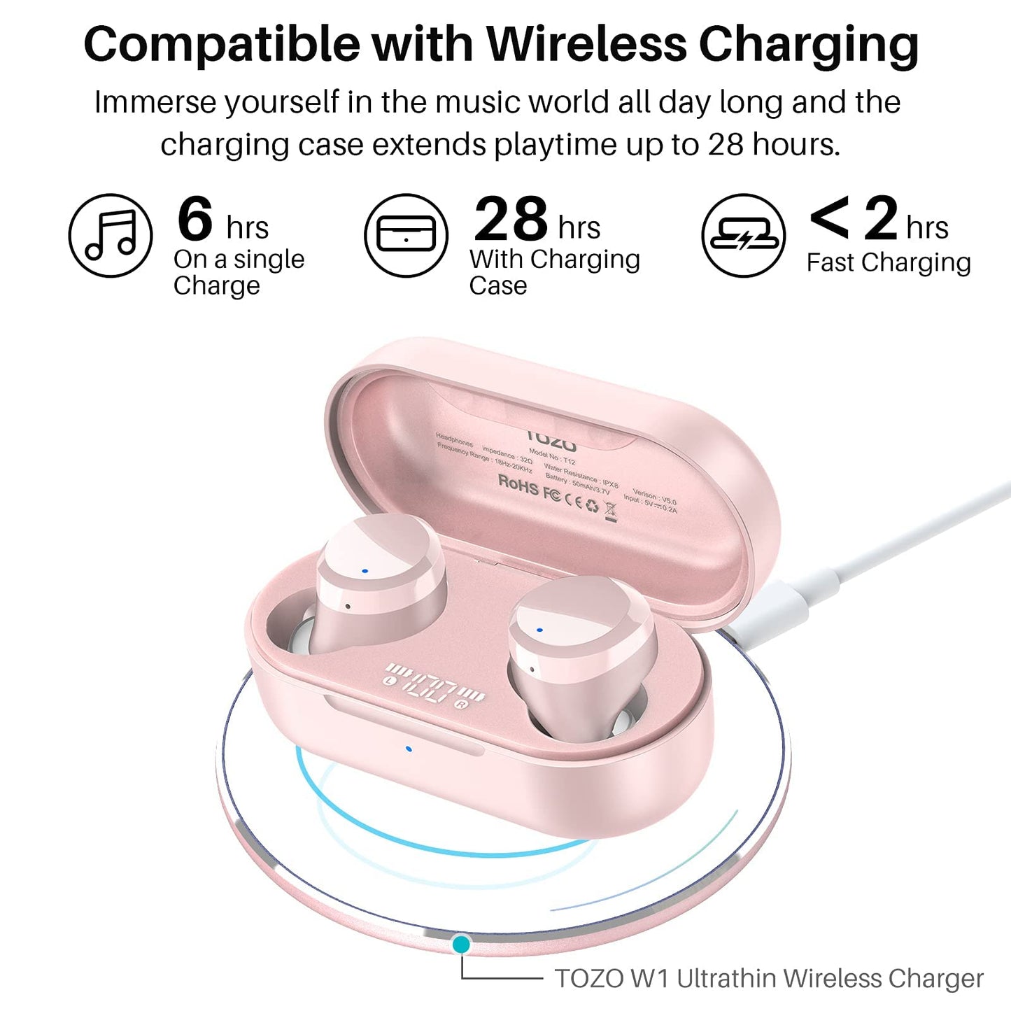 TOZO T12 Wireless Earbuds Bluetooth 5.3, Premium Sound, LED Digital Display