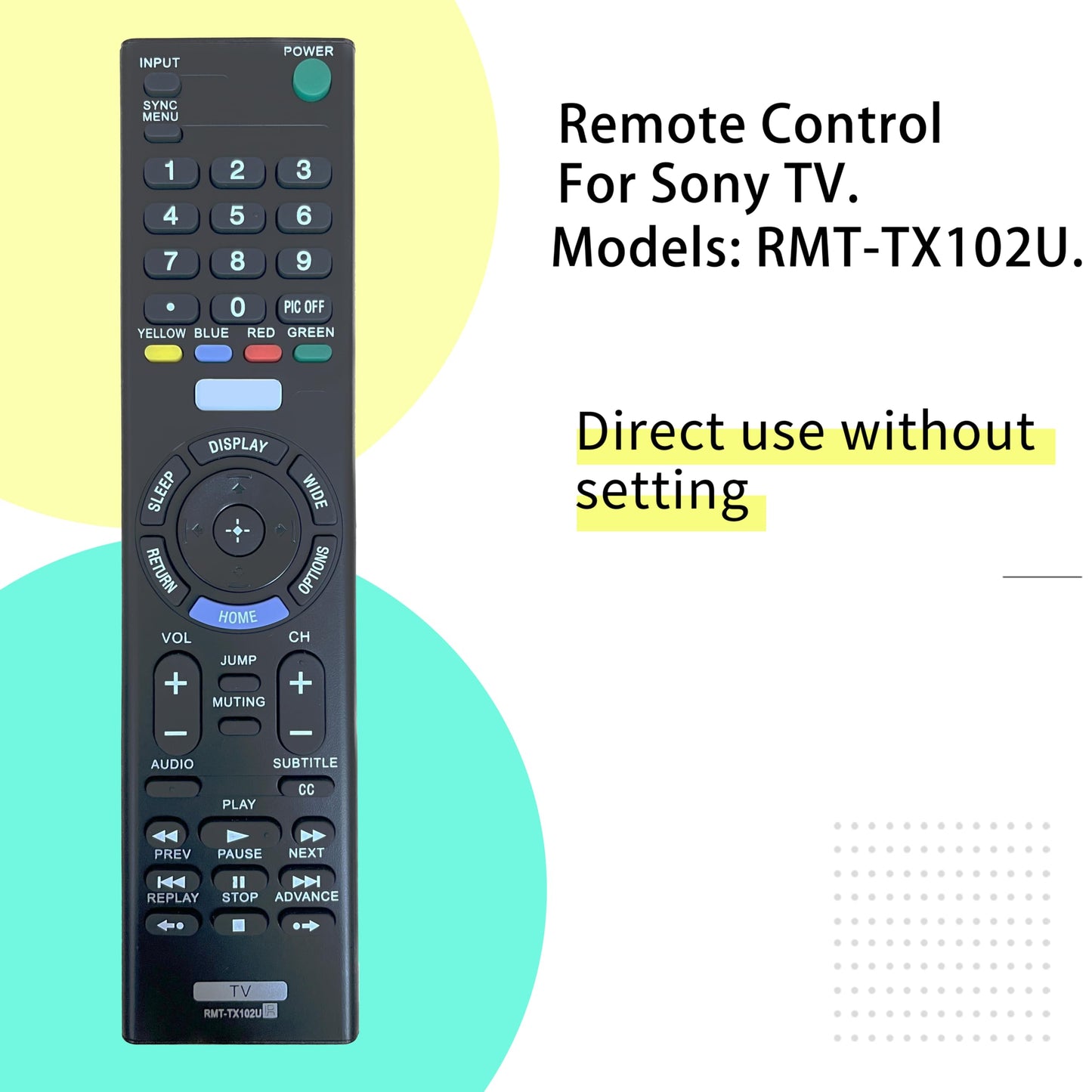 RMT-TX102U Replacement Remote Control for Sony TV RMT-TX100U RMT-TX300U 32R500C 40R510C 48R510C KDL40R510C KDL-55W800C KDL40R530C KDL-48W650D