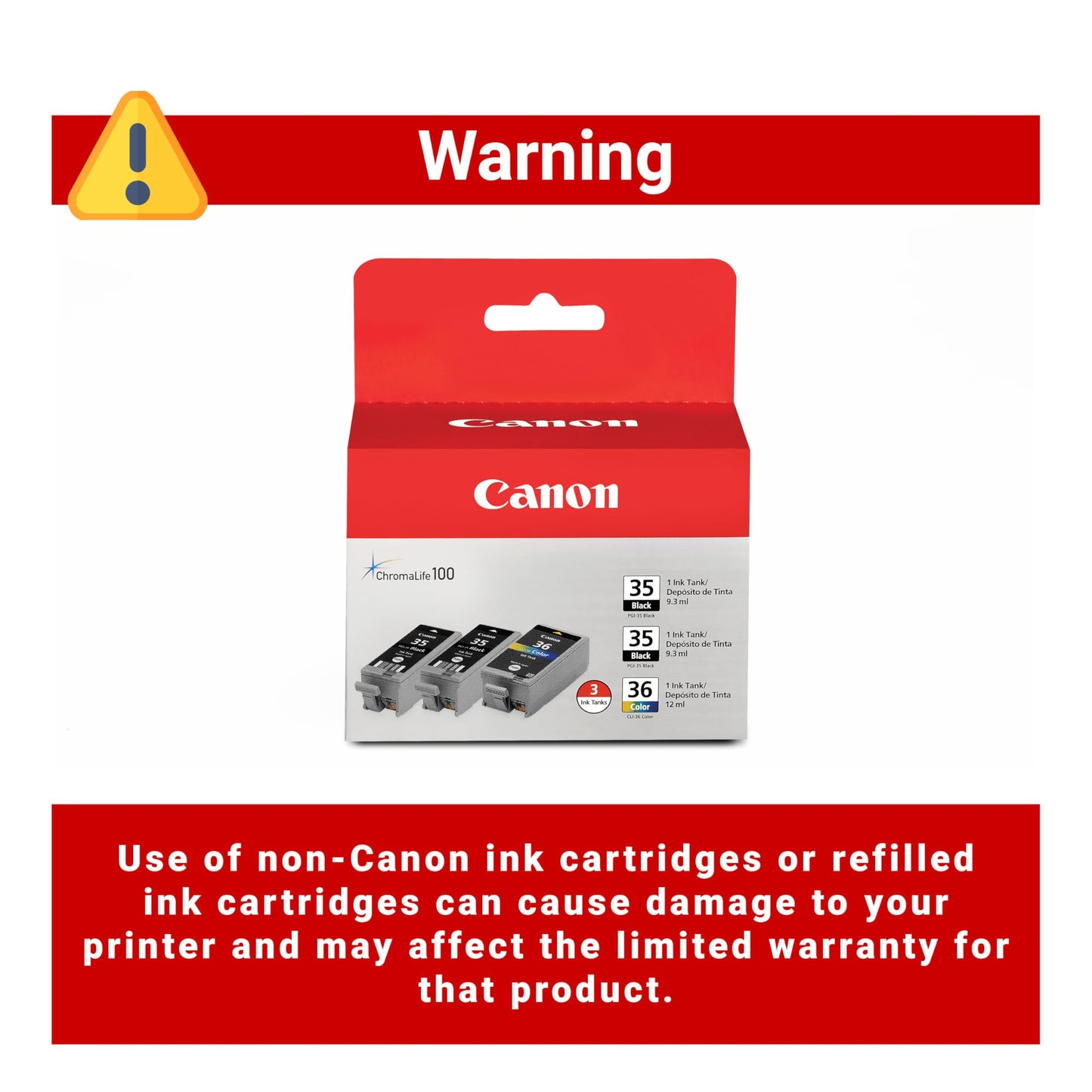 Canon PGI-35/CLI-36 2 Genuine Black and Color Value Pack Compatible to iP100, iP110, TR150 and TR160 Printers