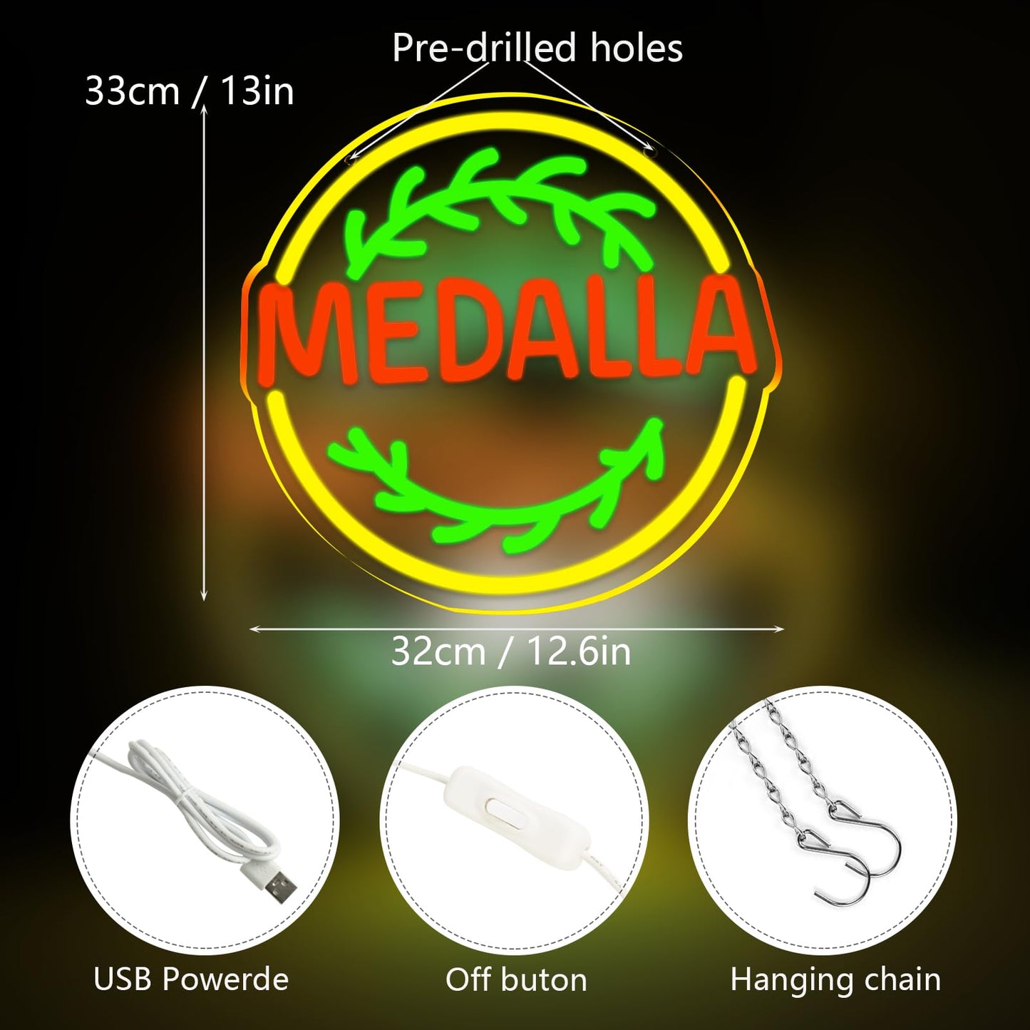 WonderfulLife Beer Light Neon Signs for Medalla in Bar Pub Club or Garage,Bright Led Light for Home Bar and Man Cave Decor,Wall Art Lighting