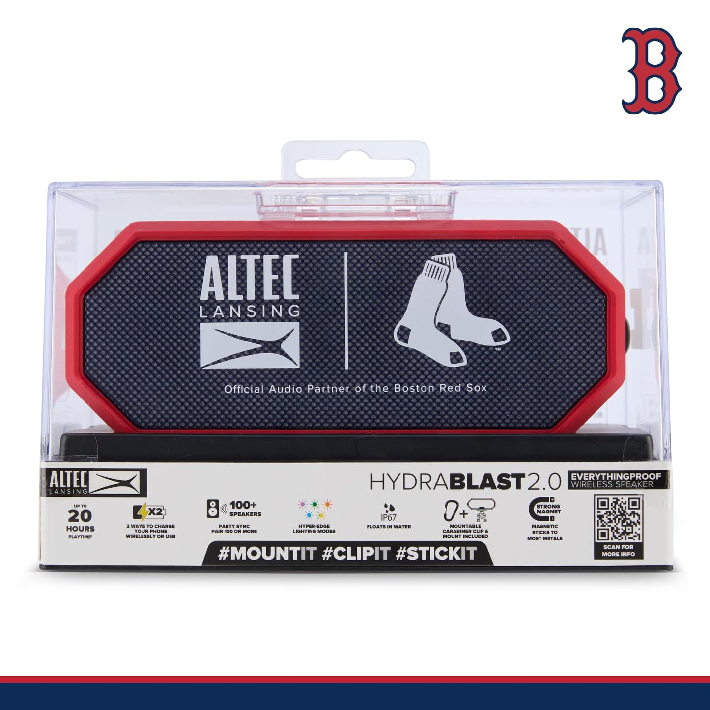 Altec Lansing - Portable Bluetooth Speaker HYDRABLAST 2.0, Waterproof IP67, 20W Output Power, Magnetic Bluetooth Speaker (Boston Red Sox)