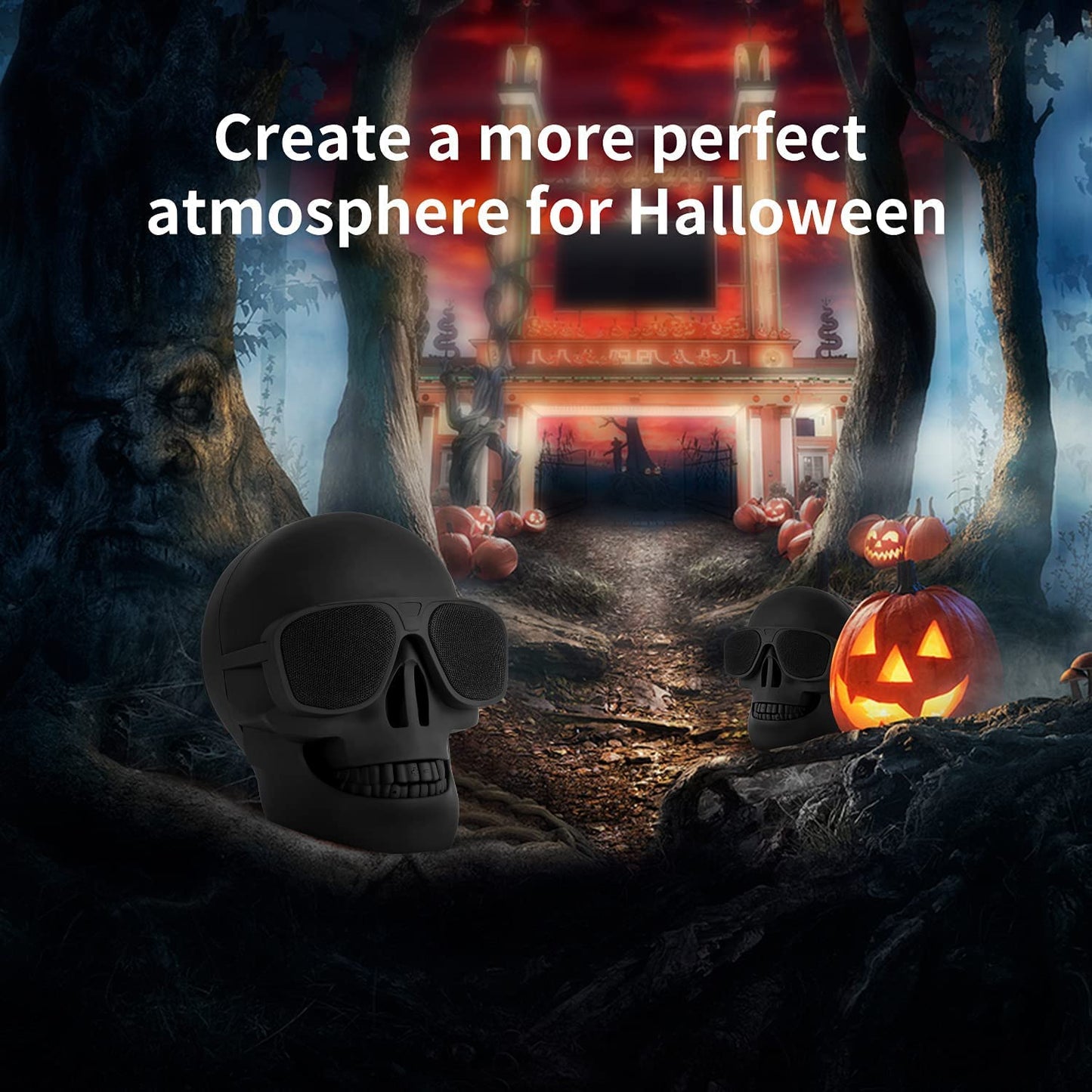 DORNLAT Skull Bluetooth Speakers, Portable Wireless Speaker Built-in Mic, Cool Creative Design Bass Stereo Speaker for Halloween, Party, Travel