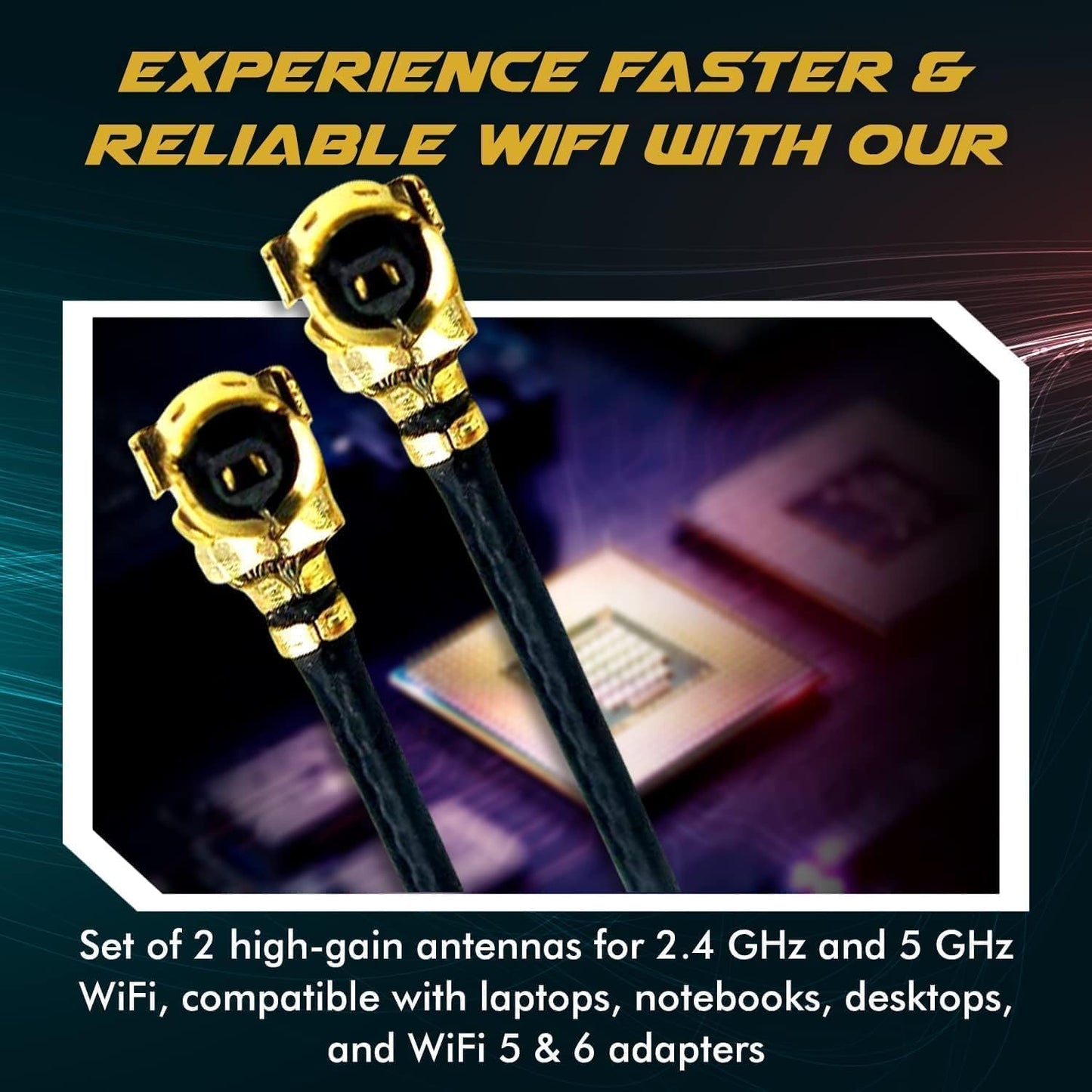 WiFi Antenna for PC, Laptop, Desktop & Motherboard | 2.4GHz/5GHz/6GHz | 4th Generation U.FL (Compatible with MHF4 and IPEX4) Connectors on M2 Wi-Fi