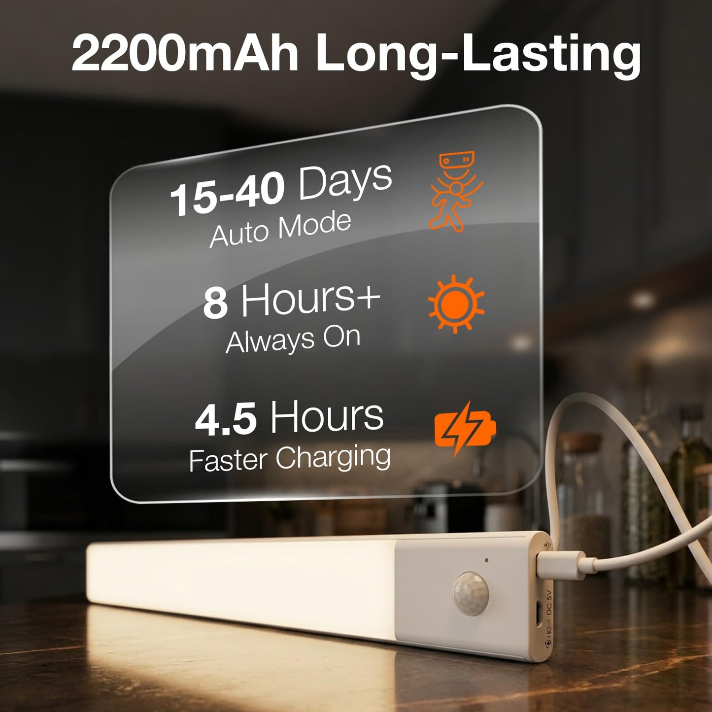 SYLVANIA 12" Under Cabinet Lighting with 2200mAh Rechargeable Battery, LED Motion Sensor, 3 Color Selectable (3000K-5000K), Closet Light/Undercounter