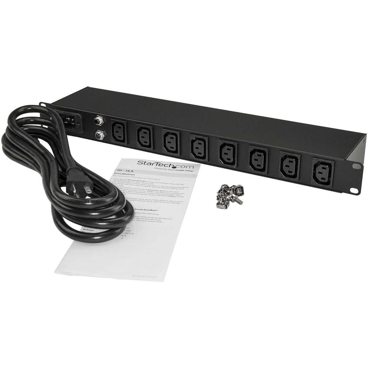 StarTech 8-Port 1U PDU, IEC C13, 16A 240V, Horizontal, TAA (PDU08C13H)