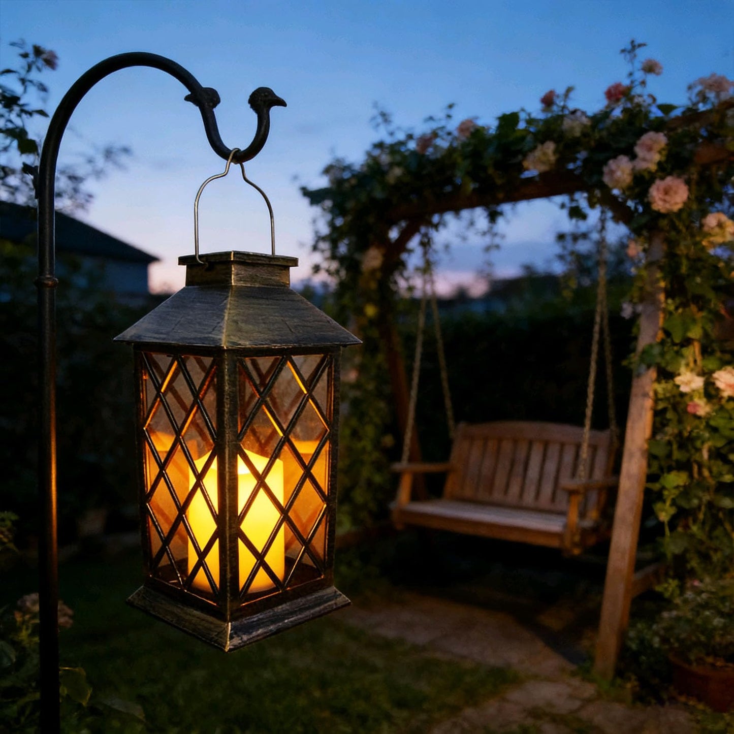 Solar Garden Lanterns Hanging Outdoor Lantern Waterproof LED Flickering Flameless Candle Mission Lights for Table,Outdoor?Mothers Day Gifts Mom Wife