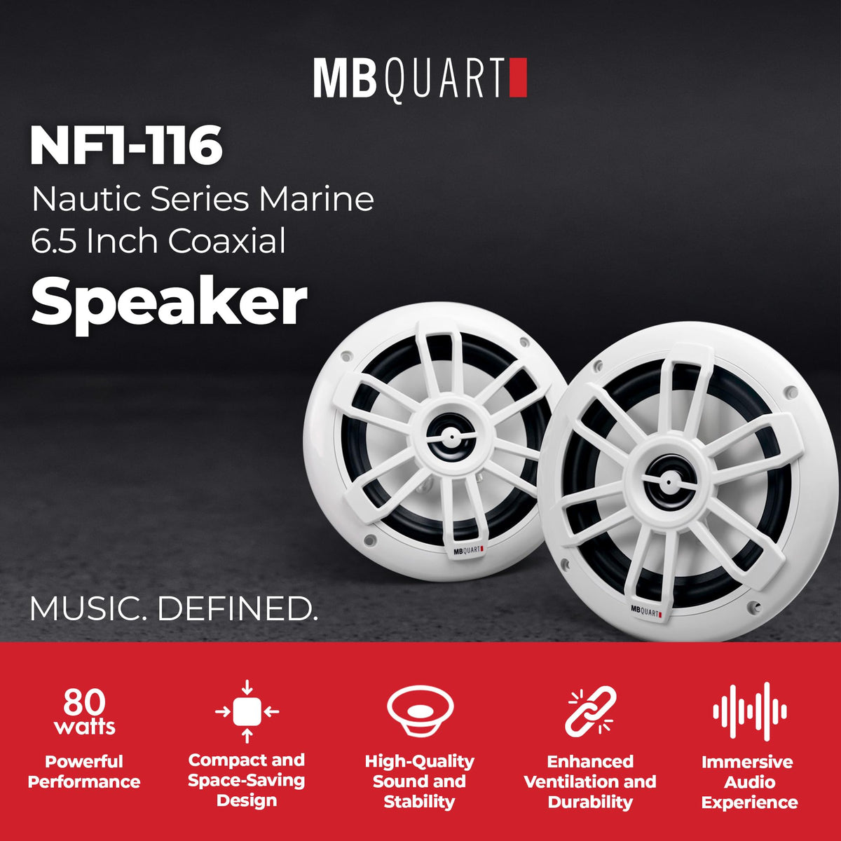 MB Quart Nautic 6.5 Inch Waterproof Marine Speakers, White Pair