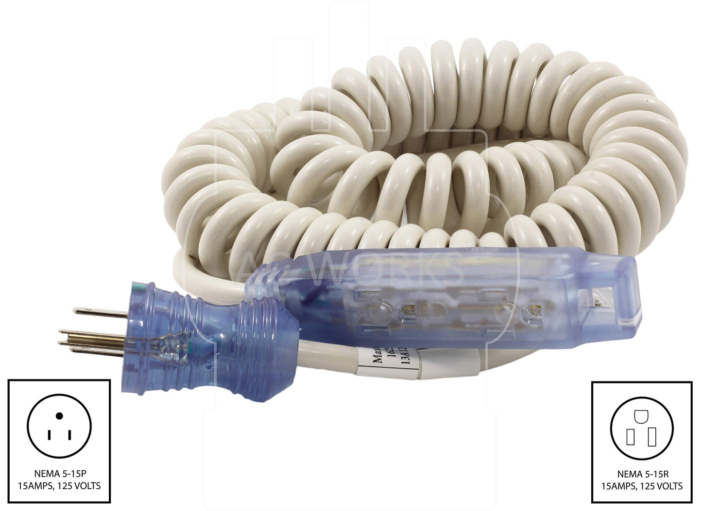 AC WORKS [29441-AS] Medical Grade Power Strip Coiled Cord with Bar Tri-outlet