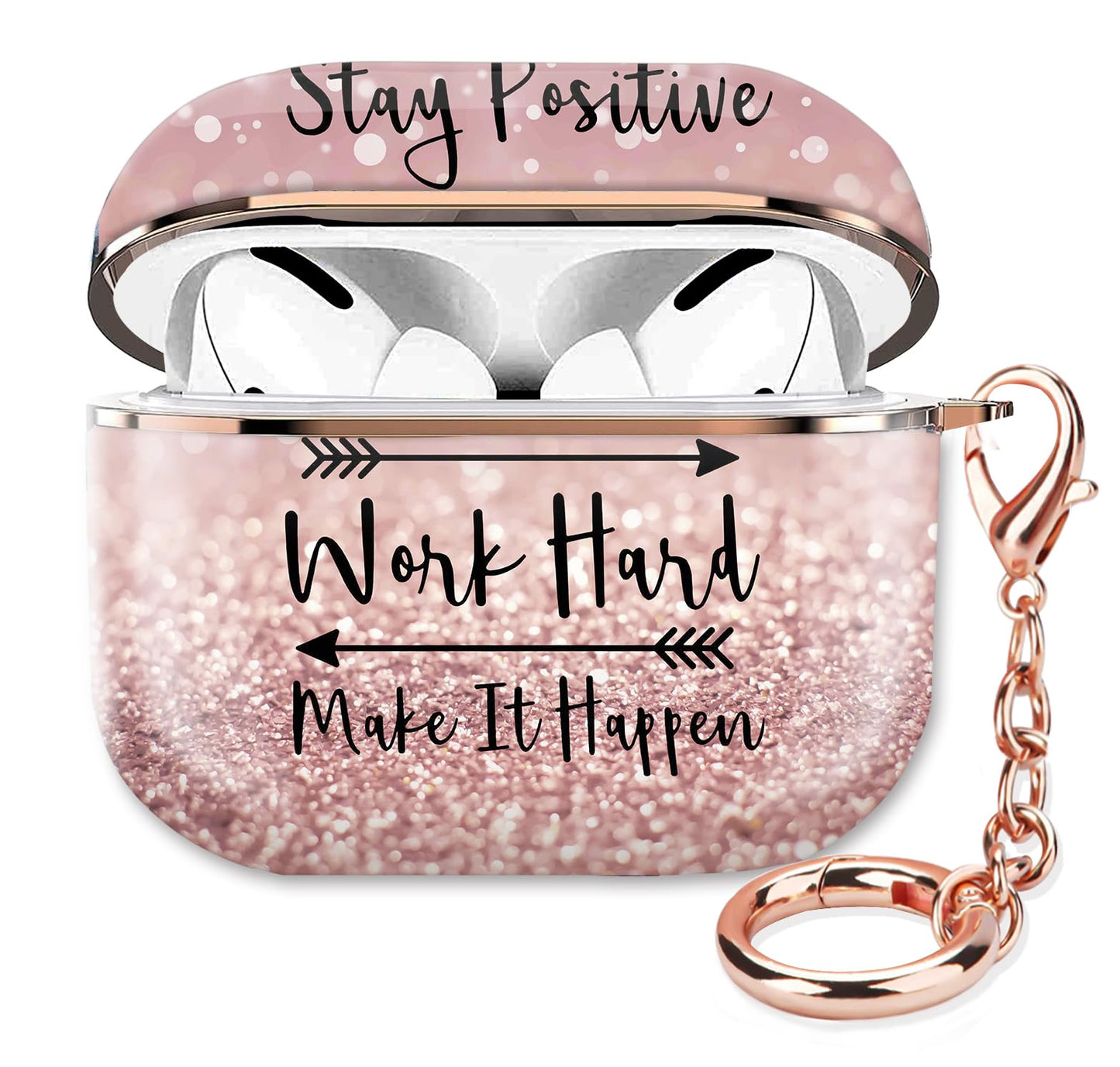 ZEKICE Compatible with AirPod Pro 2nd/1st Generation Case Cover Protective Shockproof Hard Cover Shell with Rose Gold Keychain, Case for Girl Women