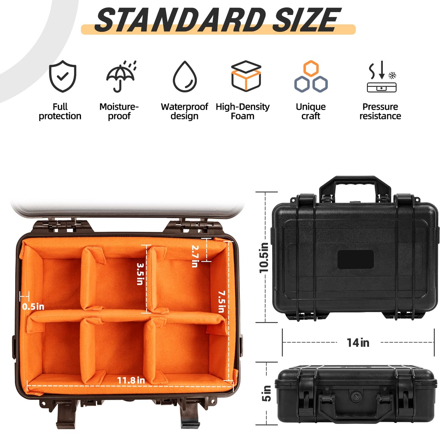 GYXZ Protective Camera Case 11.8 X 7.5 X 4.3 Inch Shockproof Water-resistant with Adjustable Dividers (Can hold cameras, pistols, gear, equipment)