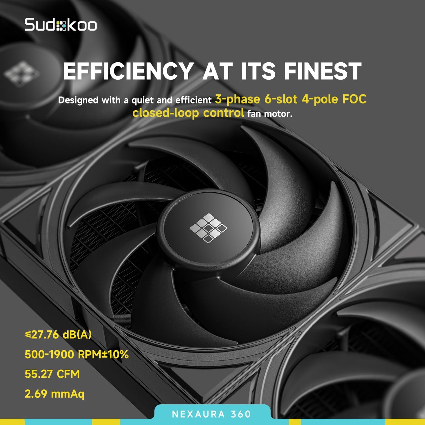 Sudokoo NEXAURA 360 Liquid CPU Cooler: 360mm AIO CPU Cooler with PWM Pump & ARGB Pump Head - Water Cooling with FDB Fans for Intel LGA