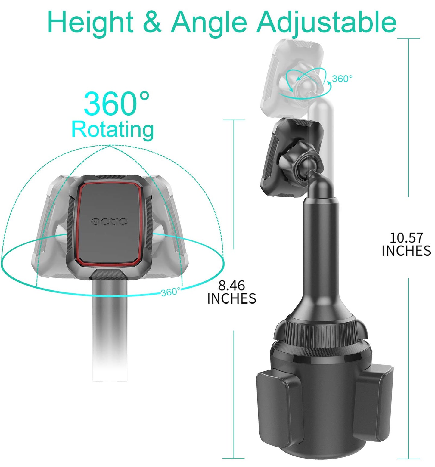 OQTIQ Magnetic Phone Cup Holder for Car - Adjustable Height & Multi-Angle - One-Hand Operation - Compatible with Samsung, Google, & More - Black, Not