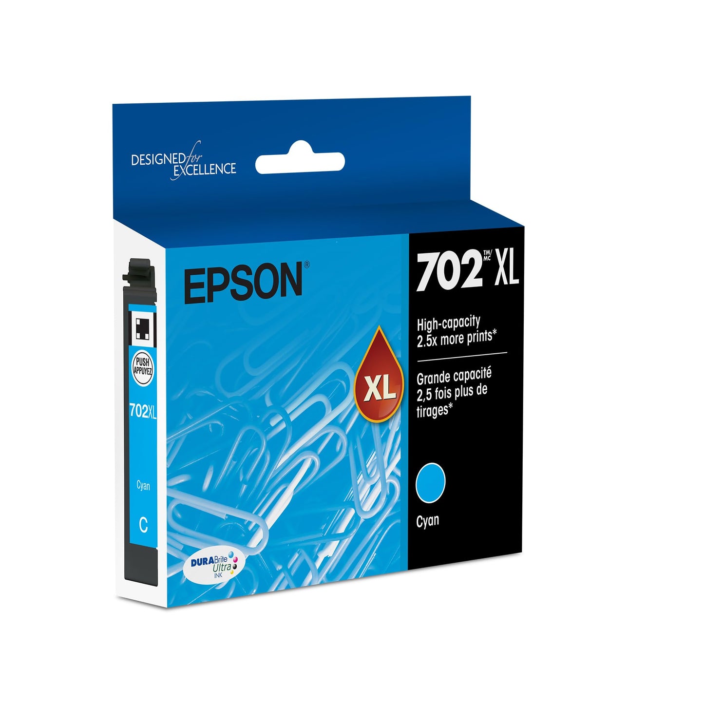 EPSON 702 DURABrite Ultra Ink High Capacity Cyan Cartridge (T702XL220-S) Works with WorkForce Pro WF-3720, 3730, 3733