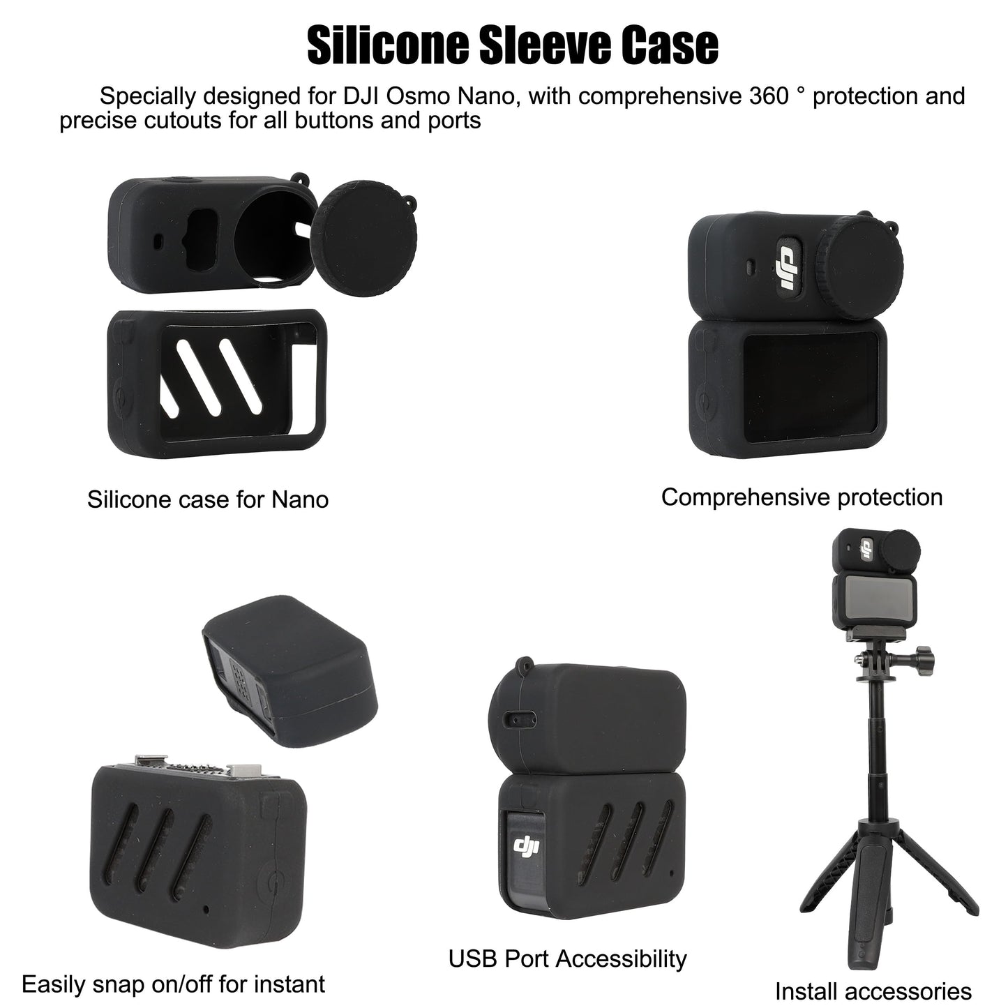 PellKing Ultimate Protection Kit for DJI Osmo Nano Camera - [3-in-1] Tempered Glass Screen/Lens Protector, Full Body Silicone Cover Case & Portable
