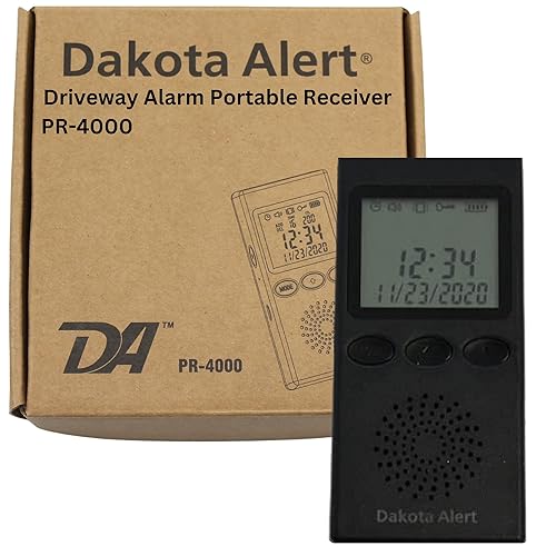 Wireless Driveway Alarm Portable Receiver PR-4000 - Compatible with Dakota Alert 4000 Transmitters | Battery-Powered Monitor Comes with USB Charger