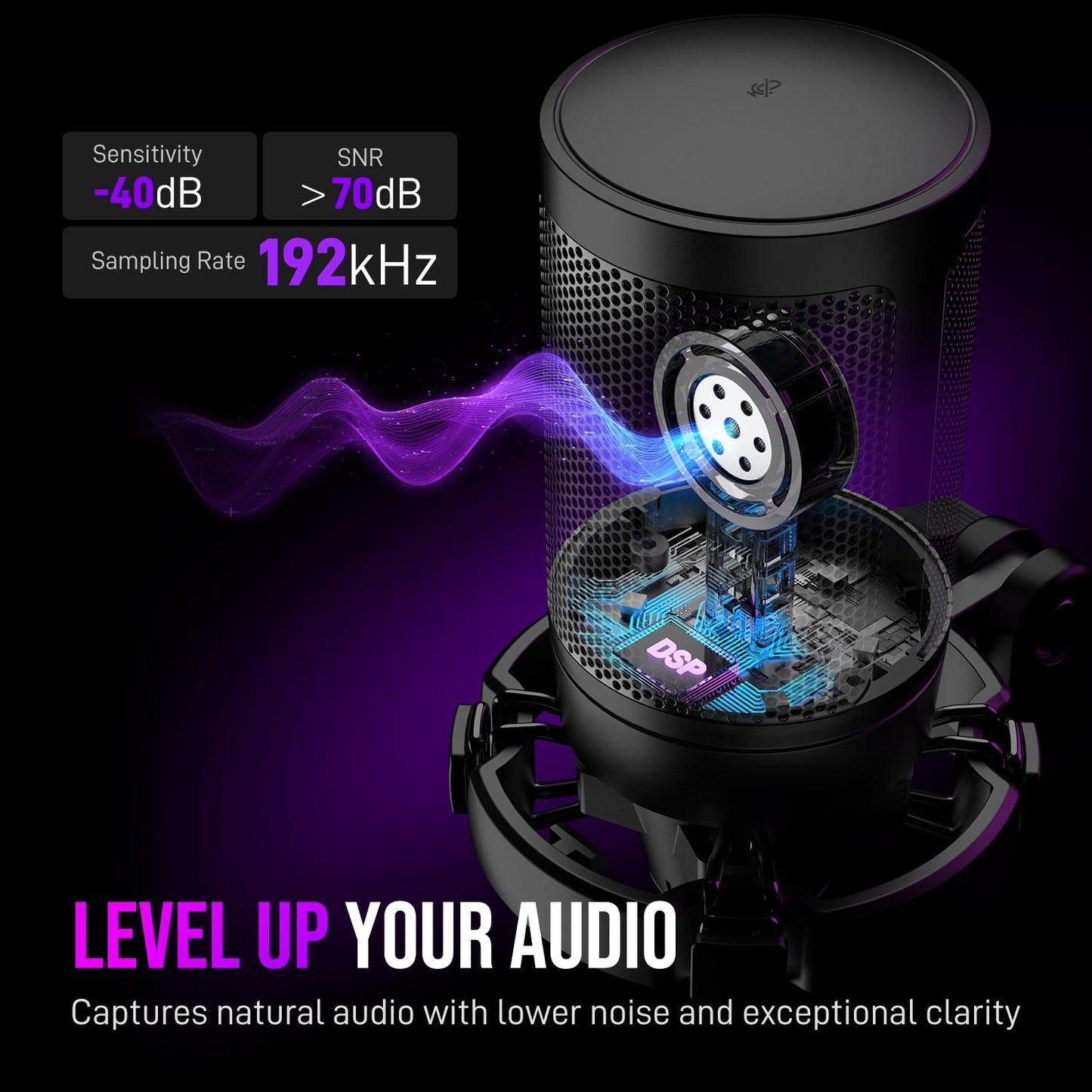 FIFINE Gaming PC USB Microphone, Podcast Condenser Mic with Boom Arm, Pop Filter, Mute Button for Streaming, Twitch, Online Chat, RGB Computer Mic for