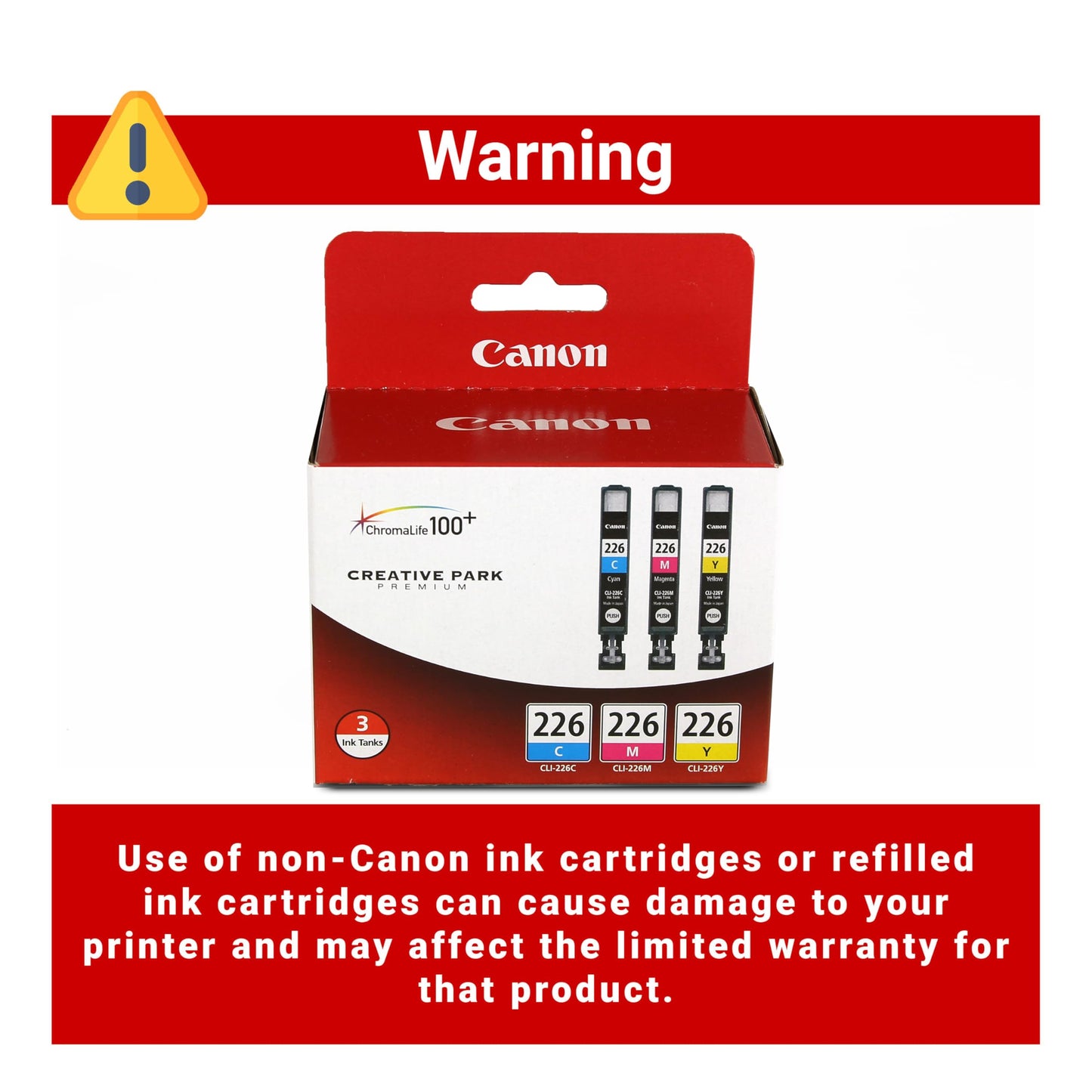 Canon CLI-226 Genuine Three Color Multi Pack, Compatible with iP4820, MG5220, MG5120, MG6120, MG8120, MX882, iX6520, iP4920, MG5320, MG6220, MG8220