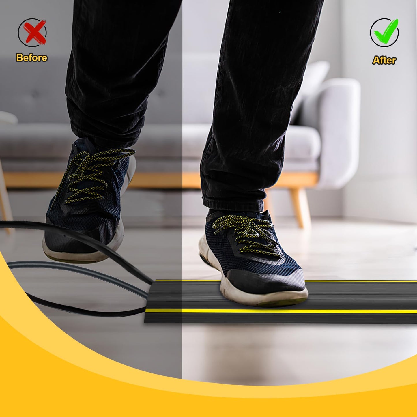 20 Ft Heavy Duty Floor Cord Cover Cable Protector, 3 Channels Protect Cords and Prevent a Trip Hazard- Conceal Wires at Home, Office, Warehouse