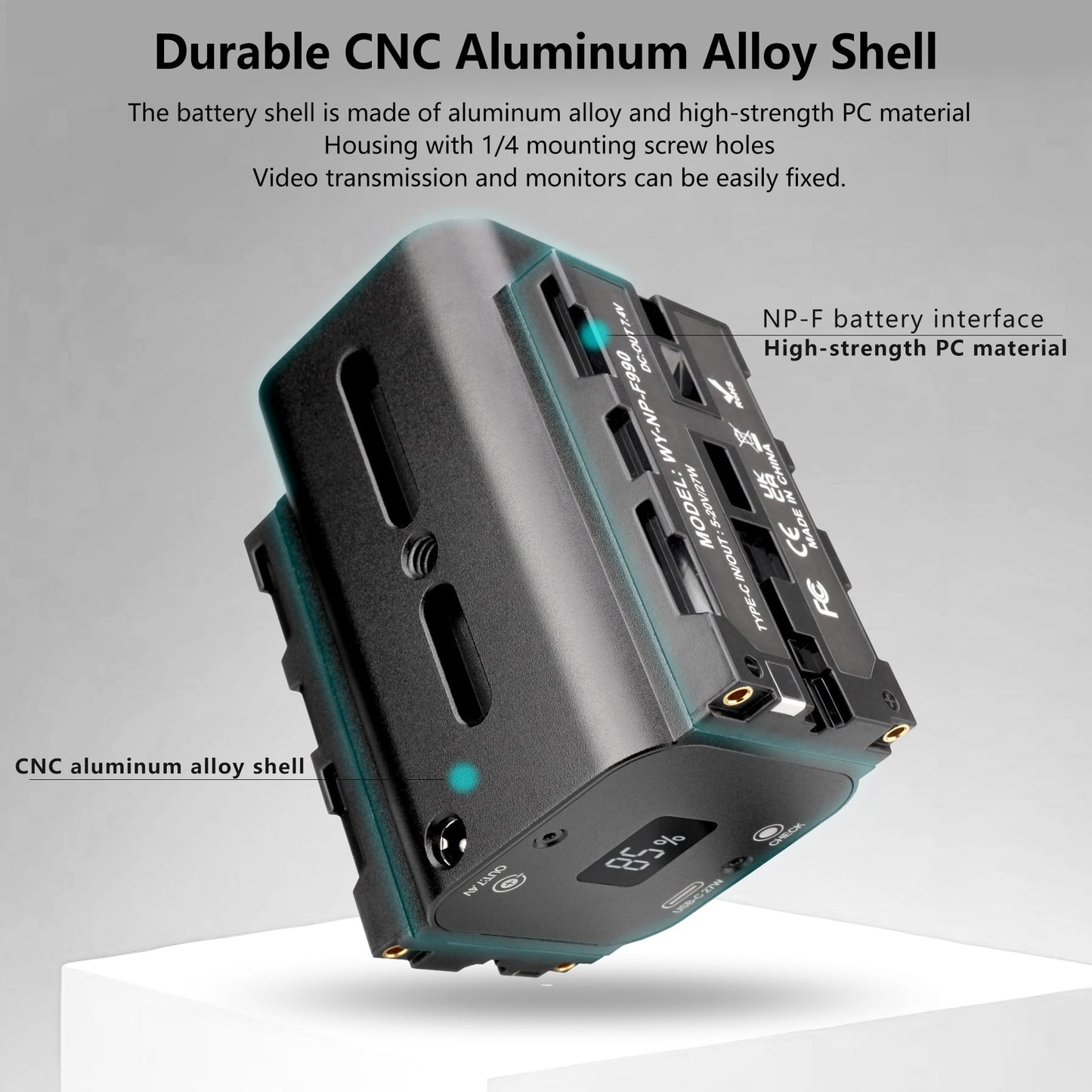 KOERTACOO Dual-Sided NP-F Battery (8700mAh), with DC 7.4V and Type-C Ports, LED Display, Replacement for Sony NP-F550/770/970 Battery, Suitable