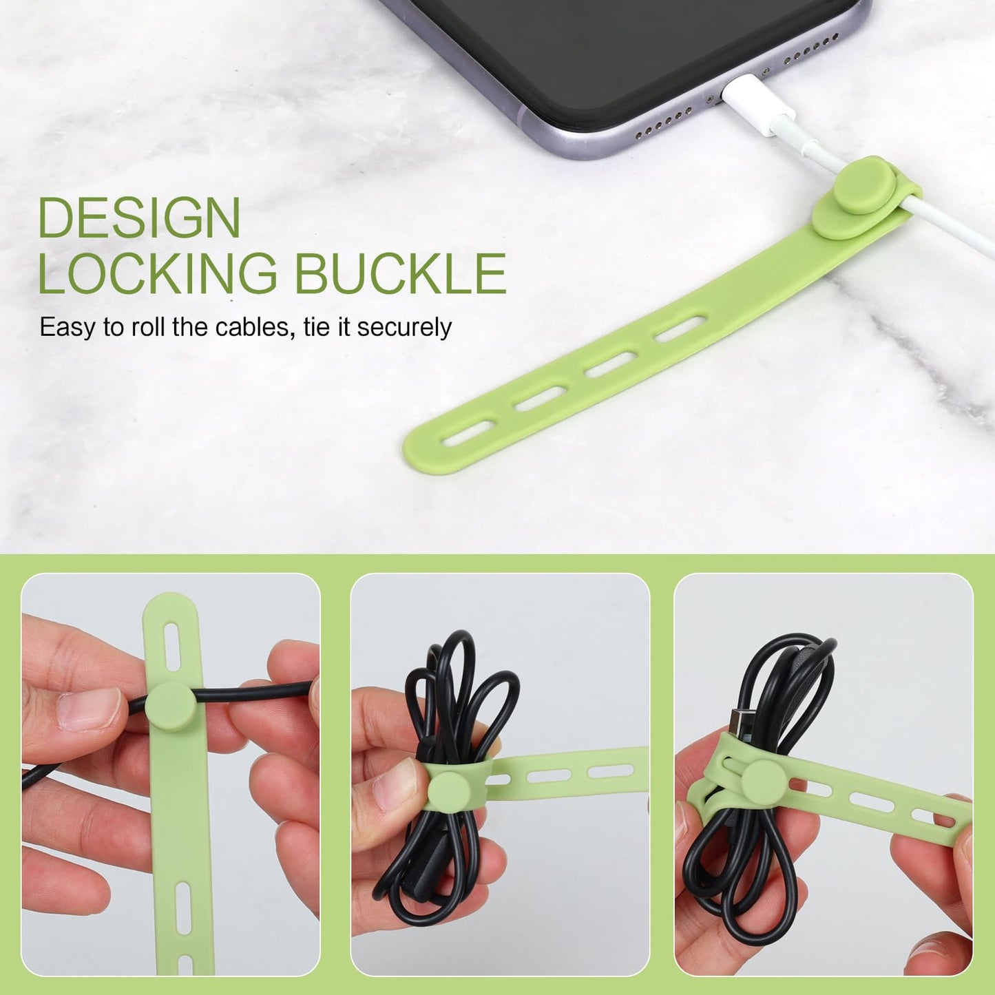 Donruby 24Pcs Silicone Cable Ties - Reusable & Washable with Locking Buckles, Adjustable Fastening Cable Management Straps, Multi-Purpose High