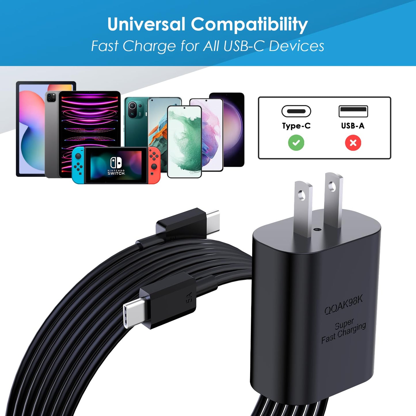 Super Fast Charger Type C, 25W PD USB C Wall Charger Fast Charging with 10FT Long Type C Charger Cable for Samsung Galaxy S26 Ultra/S26/S26+/S25