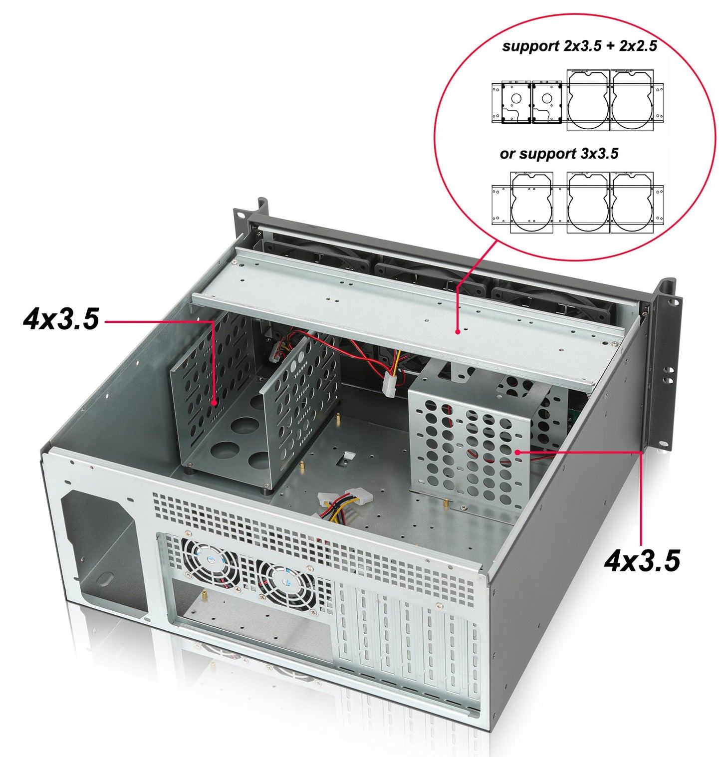 Rackchoice 4U Rackmount Server Chassis 4x3.5 + 3x3.5 or 2x3.5+2x2.5 Drive Bays EATX/ATX/MATX/Mini-itx Support