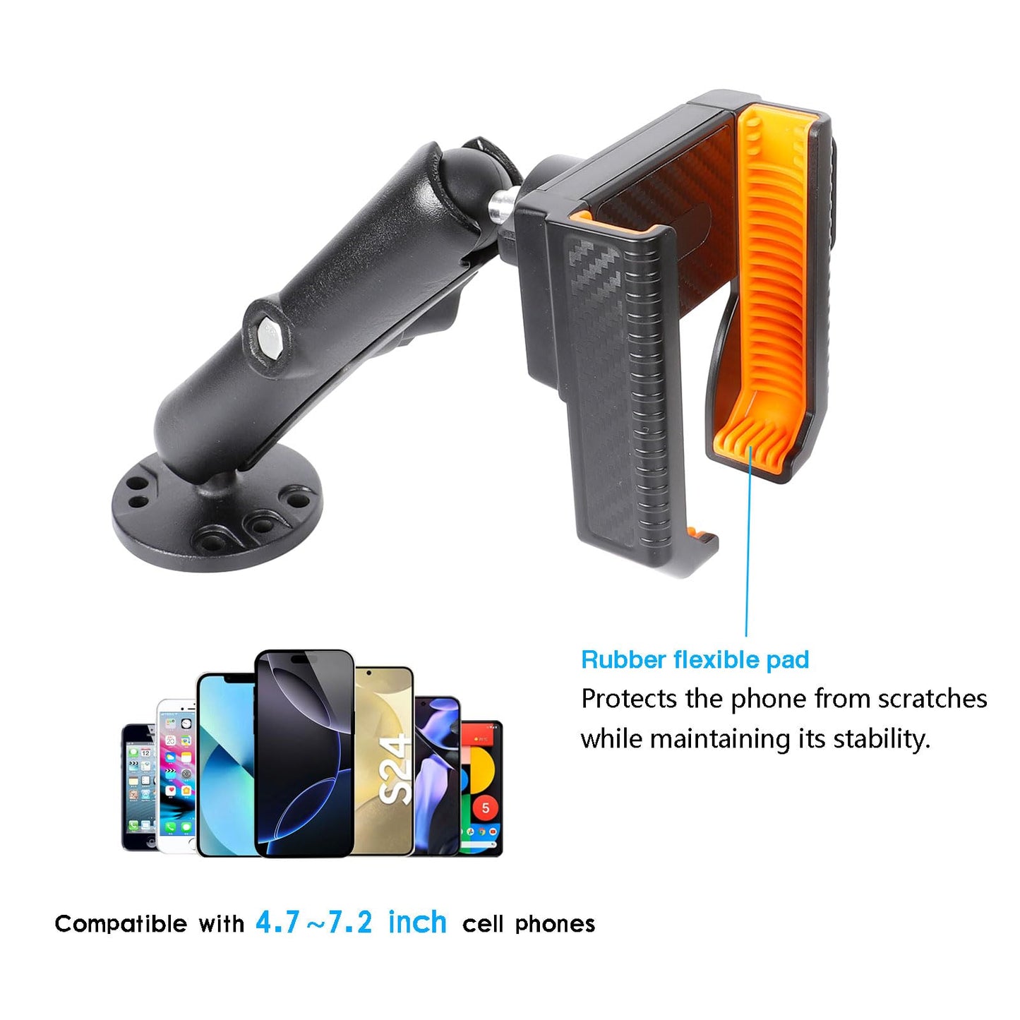 xik Universal Phone Mount Holder for Boat Car Truck Motorcycle UTV - AMPS Round Base, [1s Lock & Release][360° Adjustable], Fits 4.7"-7.2" Phones