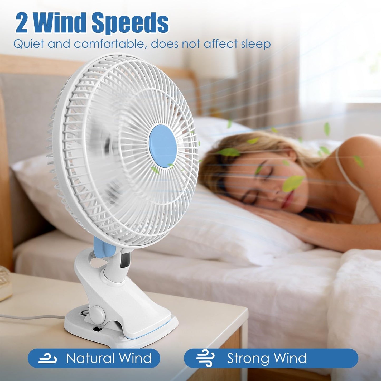WZONICE98 Portable Clip Fan with 2 Speeds 90° Oscillating Quiet Cooling Fan Desk Clip Hang 3 Ways for Office Bedroom Speeds Low Noise Small Fan Wall