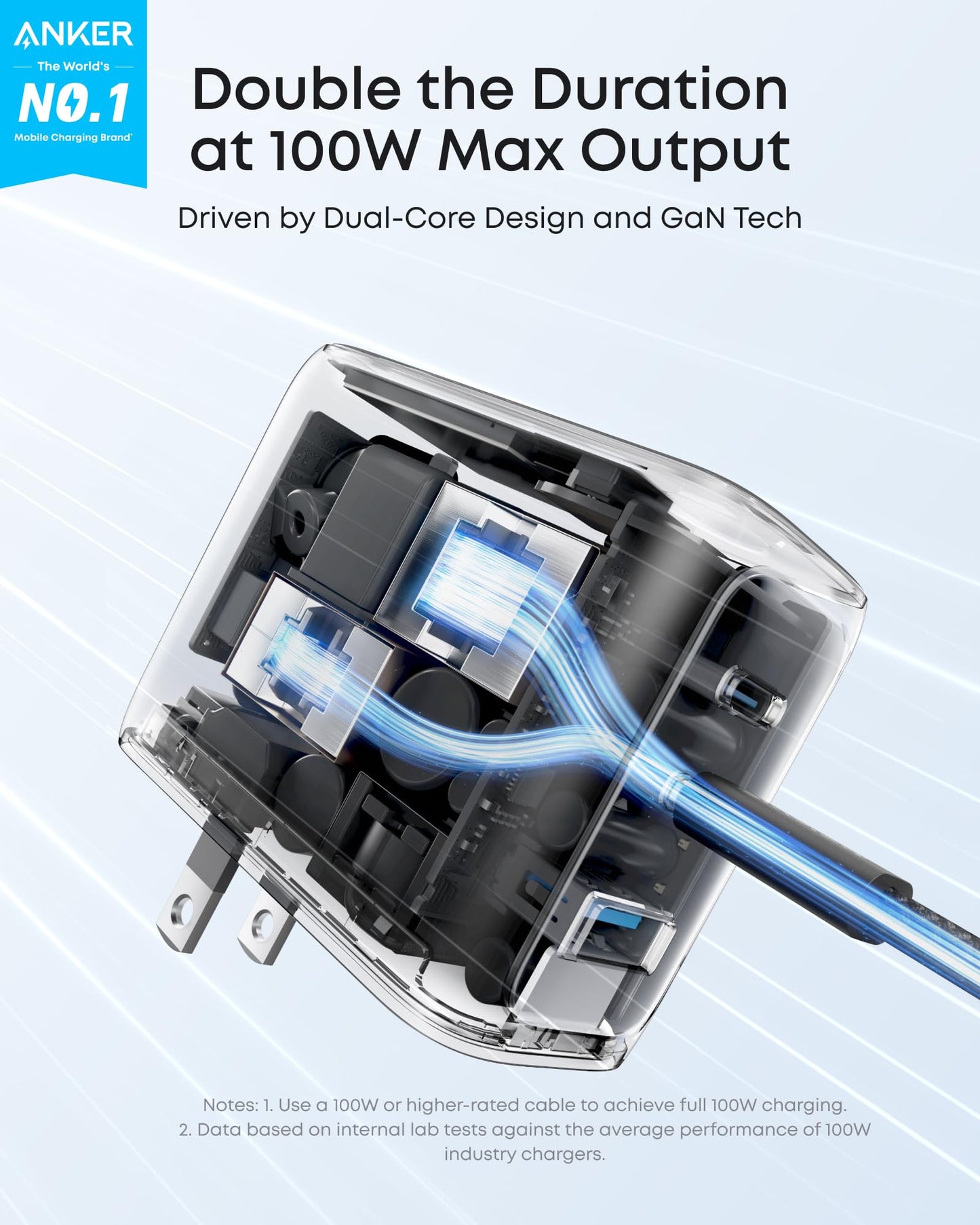Anker Phone Charger,UP to 100W USB C Charger Block,Ultra-Compact 3-Port GaN Fast Wall Adapter with Smart Display and Touch Control for iPhone 17