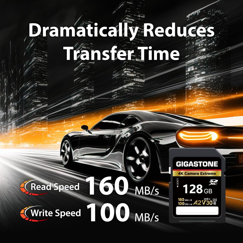 ?5-Years Data Recovery? GIGASTONE 128GB SD Card with USB Type C Card Reader, 4K Camera Extreme, A2 V30 U3 C10 SDXC Memory Card High Speed, Compatible