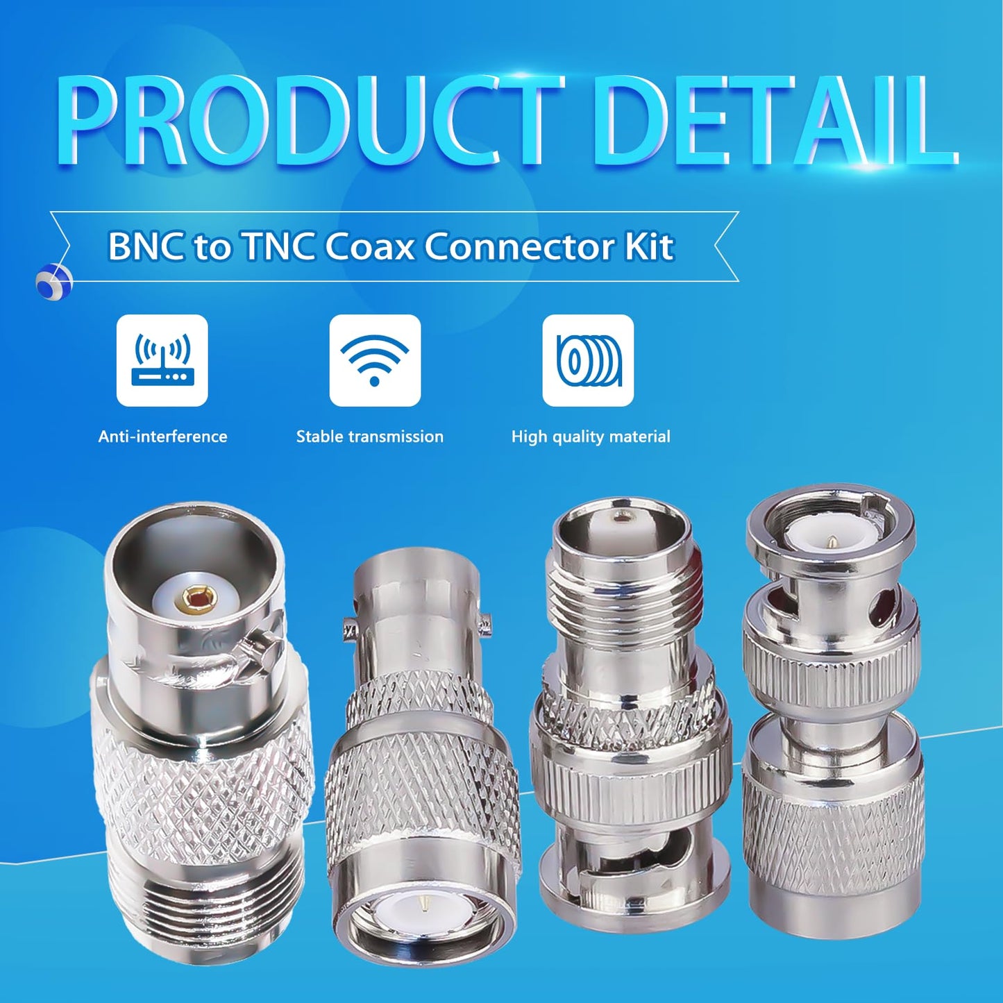 TUOLNK 4 Type Set TNC to BNC Jack RF Coax Adapter TNC Female to BNC Male Coaxial Adapters for Wi-Fi Radios External Antenna Connector Kit