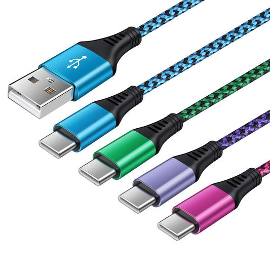 USB Type C Cable 3A Fast Charging 6ft, 4Pack USB A to USB C Android Phone Charger Cord Nylon Braided Cable for Samsung Galaxy S24 S23FE S22 S21 S20