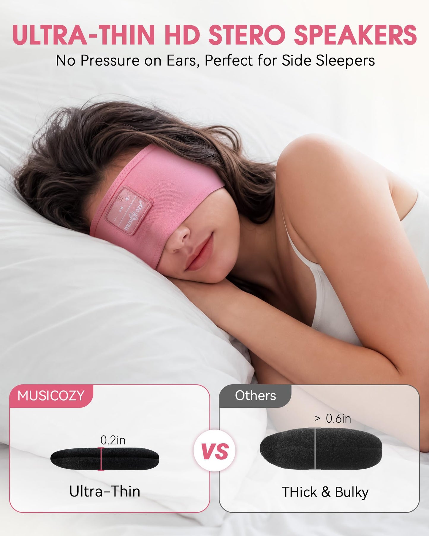 MUSICOZY Sleep Headphones Bluetooth Headband Headphones for Side Sleepers