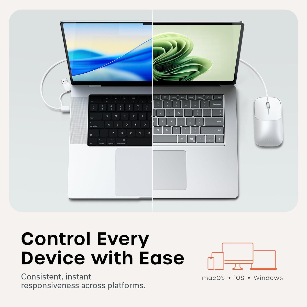 Satechi Slim LX Wired Mouse, Aluminum USB-C Design, Silver