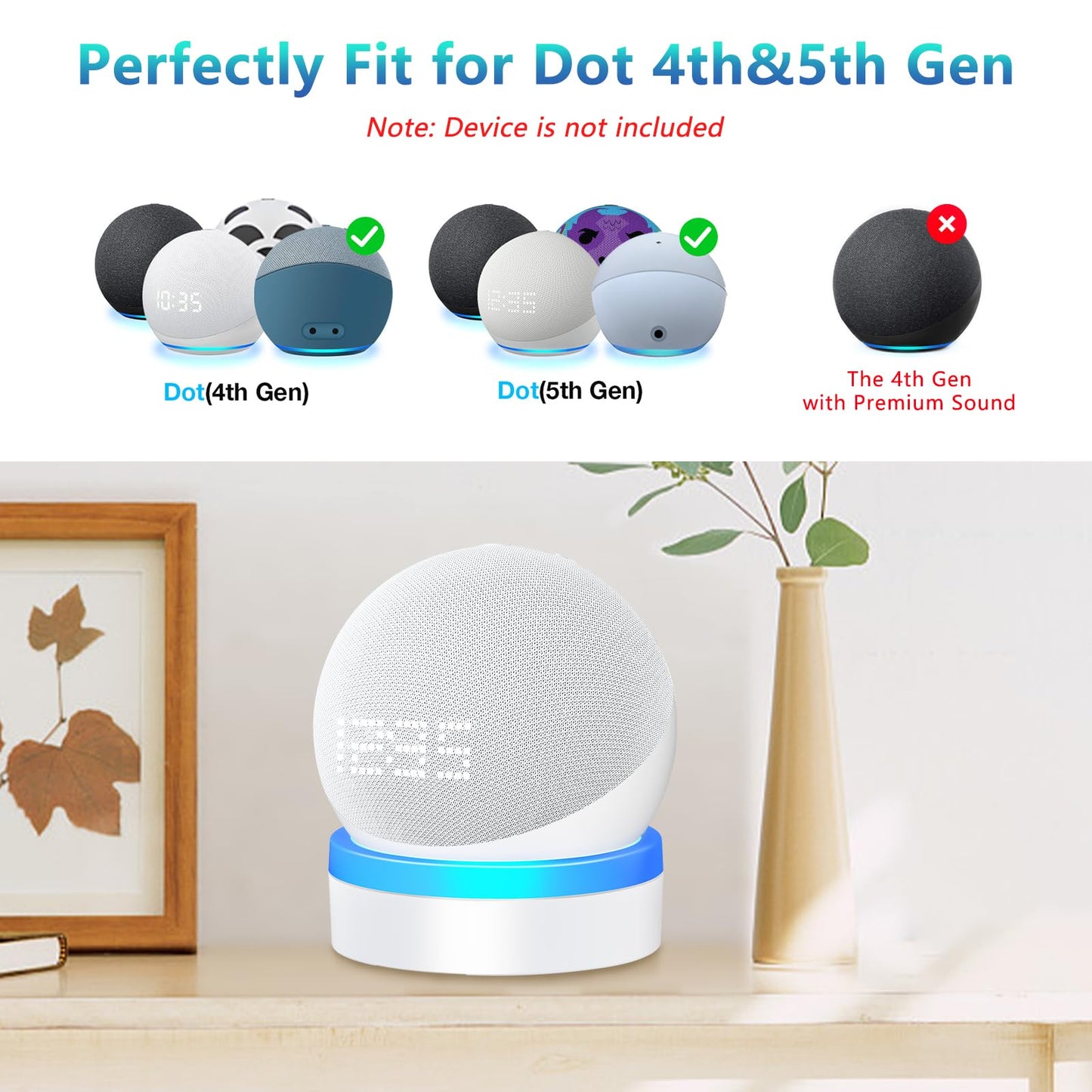FUQINTOP Stand for Echo Dot 4th/5th Generation, Table Holder Mount with Light Guide, Enhance Light Effect, Space-Saving Dot 4/5 Accessories with Cable