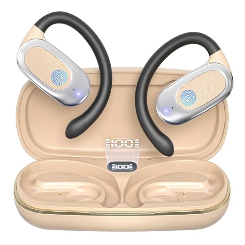 Open Ear Wireless Headphones Air Conduction Earbuds with Mic 42H Playtime Clear Calls LED Digital Display Over Earphones Lightweight Waterproof Secure