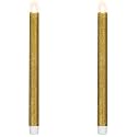 LED Flickering Flameless Taper Glittered Christmas Candles - 11" - Gold - Set of 2
