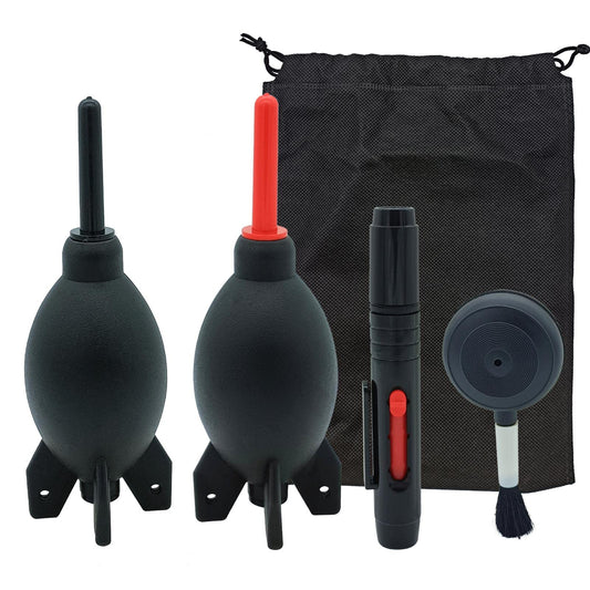 Lens Cleaning Kit Contains 2 Pcs Rubber Rocket Air Blower Duster, Lens Cleaning Pen, Blower Brush Dust Cleaner and Carrying Pouch, for Lens, Camera