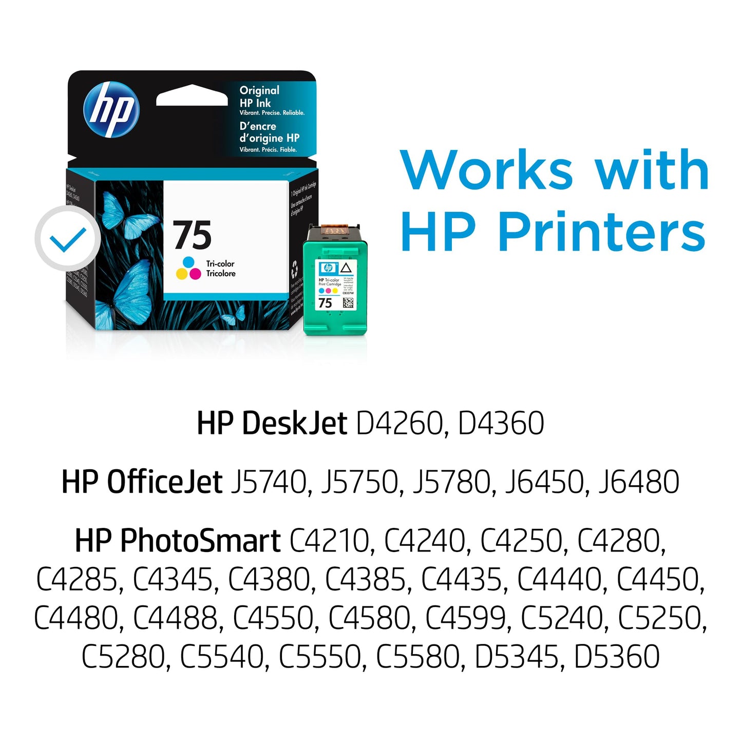 HP Original 75 Tri-Color Ink Cartridge | Works DeskJet D4260, D4360 OfficeJet J5700, J6400 PhotoSmart C4200, C4300, C4400, C4500, C5200, C5500, D5300