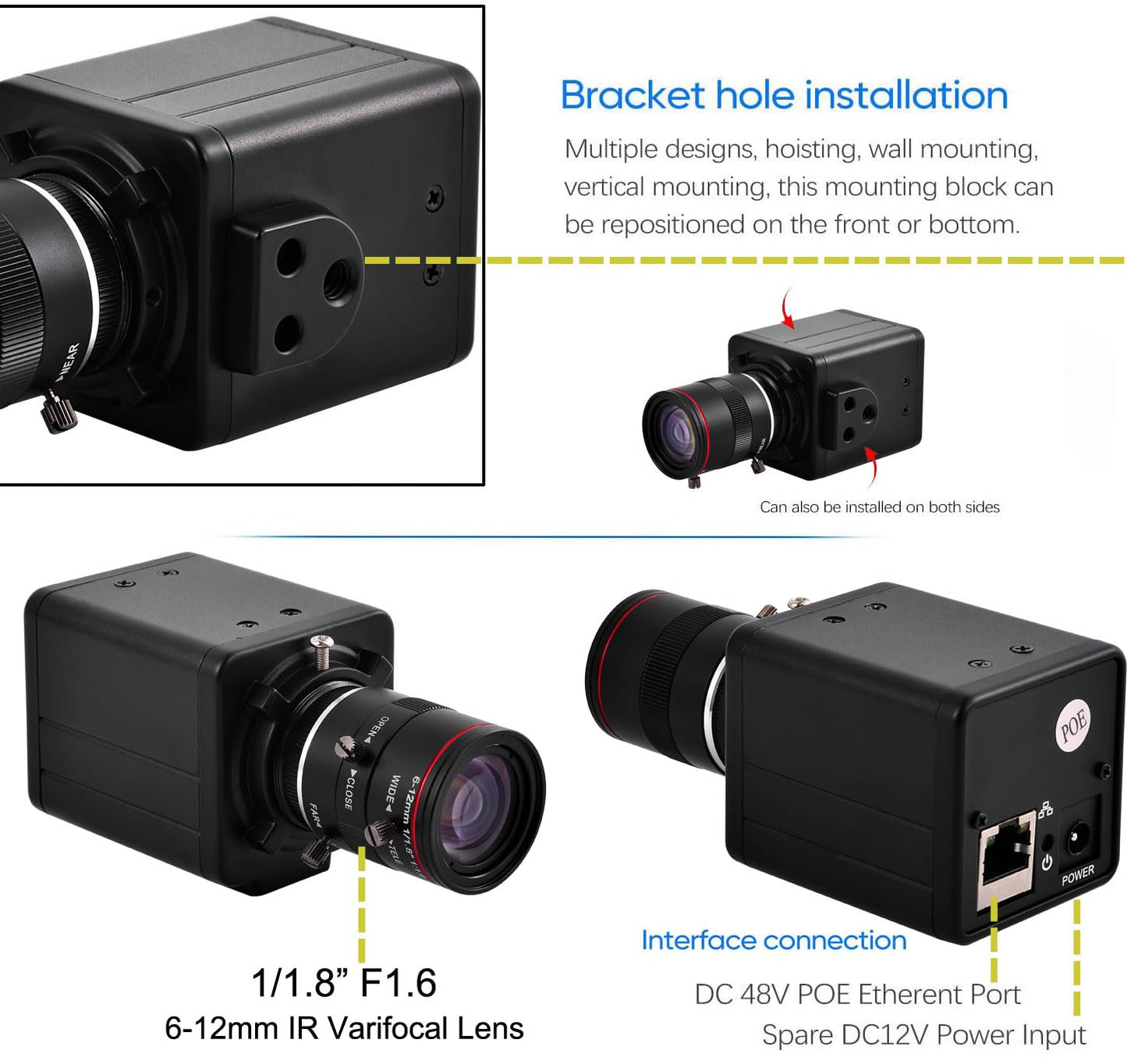 Vanxse 2K 4MP HD Mini CCTV POE WDR AI Box Bullet Netwok IP Security Camera 1/1.8" 6-12mm F1.6 Varifocal Lens Human Vehicle Motion Detection Face