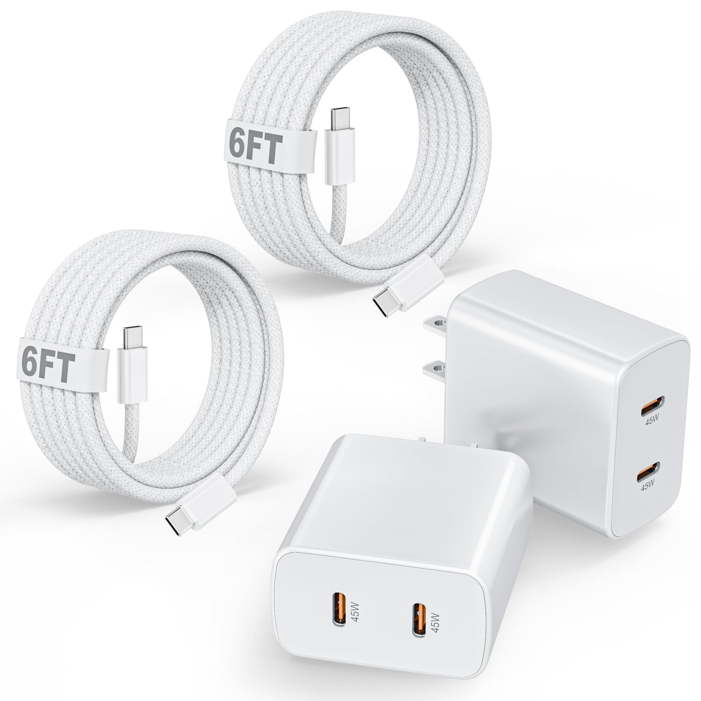 45W iPhone 17 16 Pro Max Charger Fast Charging, 2Pack Dual Port USB C Fast Charger Block with 6FT USB C to C Woven Cable for iPhone 17 Pro Max/17