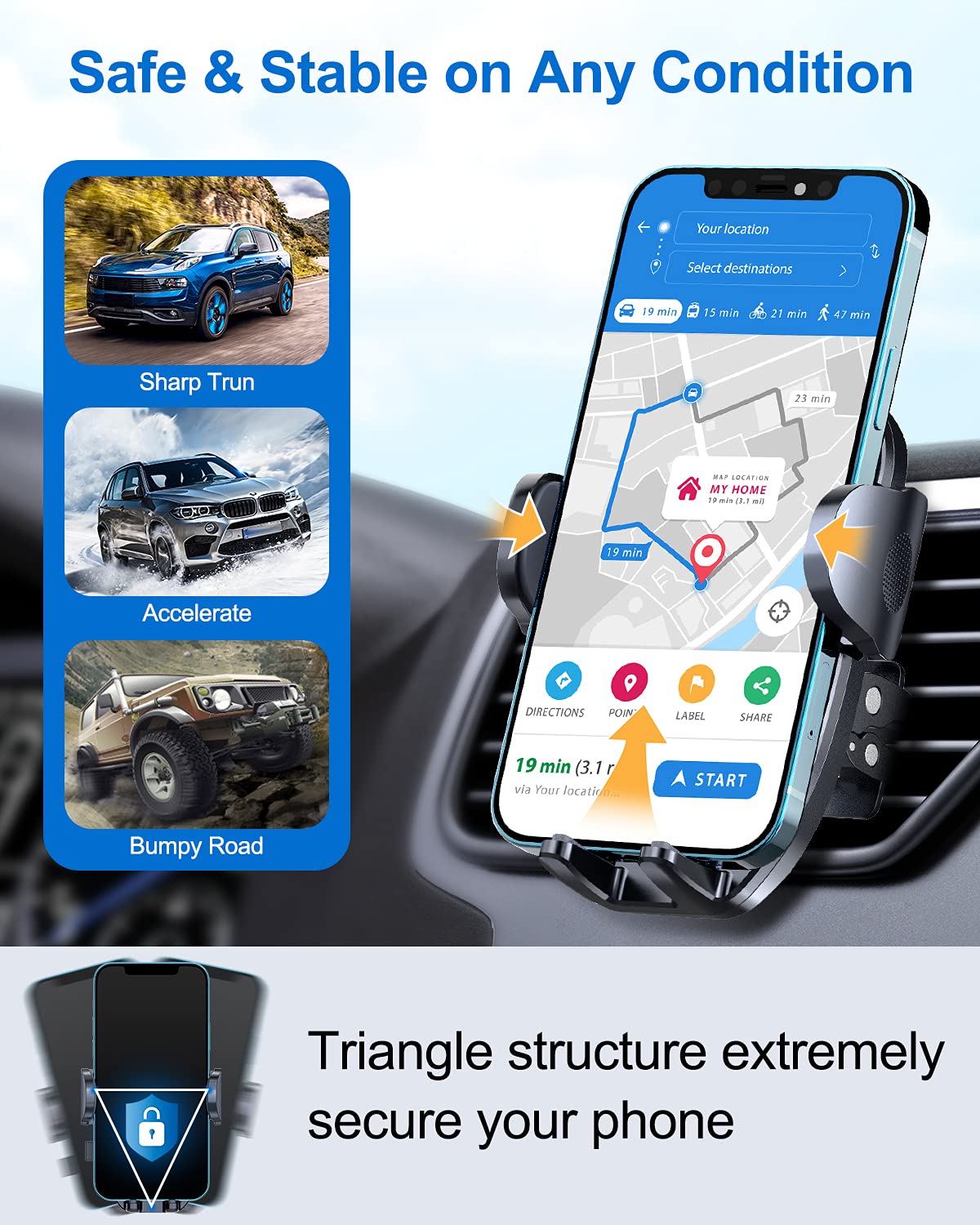 vanva Universal Air Vent Car Mount, [ Big Phones & Thick Case Friendly ] Cell Phone Holder for Car Hands Free Clamp Cradle Vehicle fit for All Apple