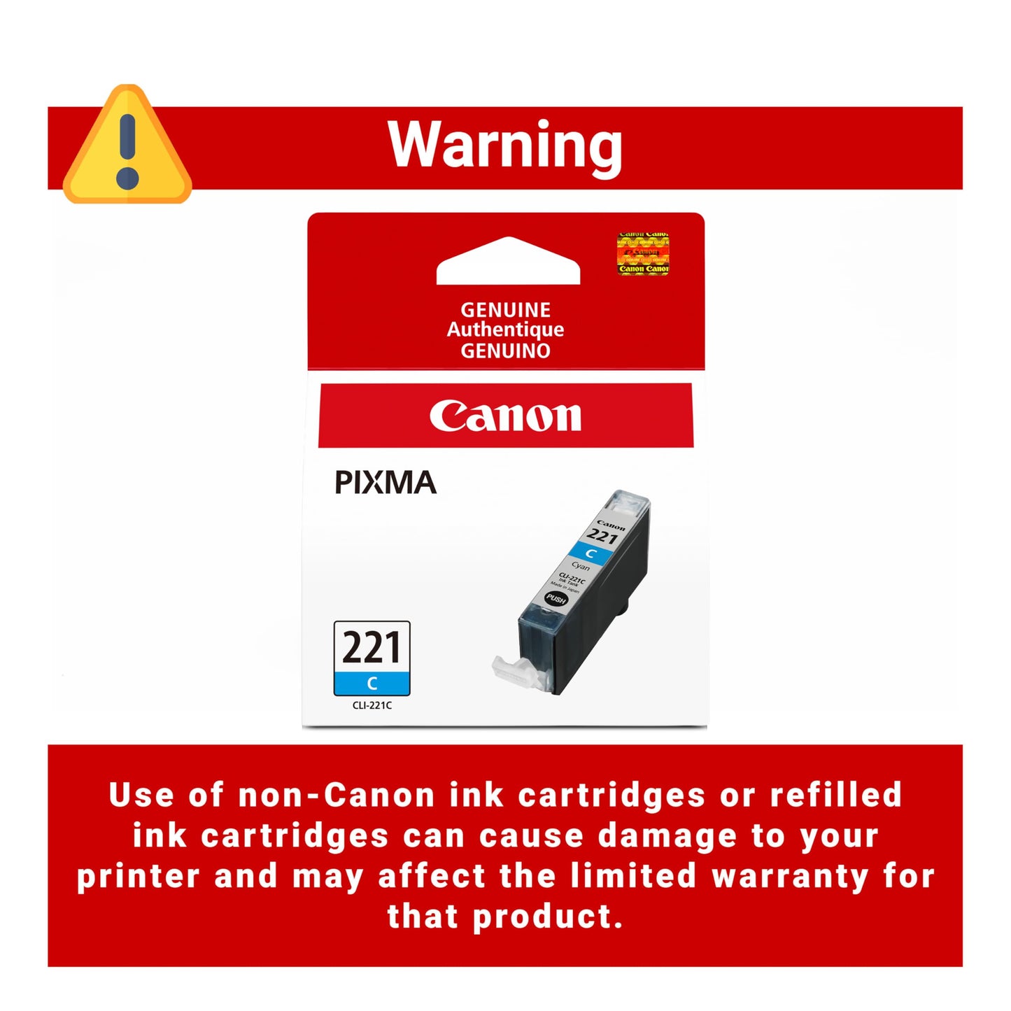 Canon CLI-221 Genuine Cyan Ink Tank, Compatible with MP980, MP560, MP620, MP640, MP990, MX860, MX870, iP4600, iP3600, and iP4700 Printers