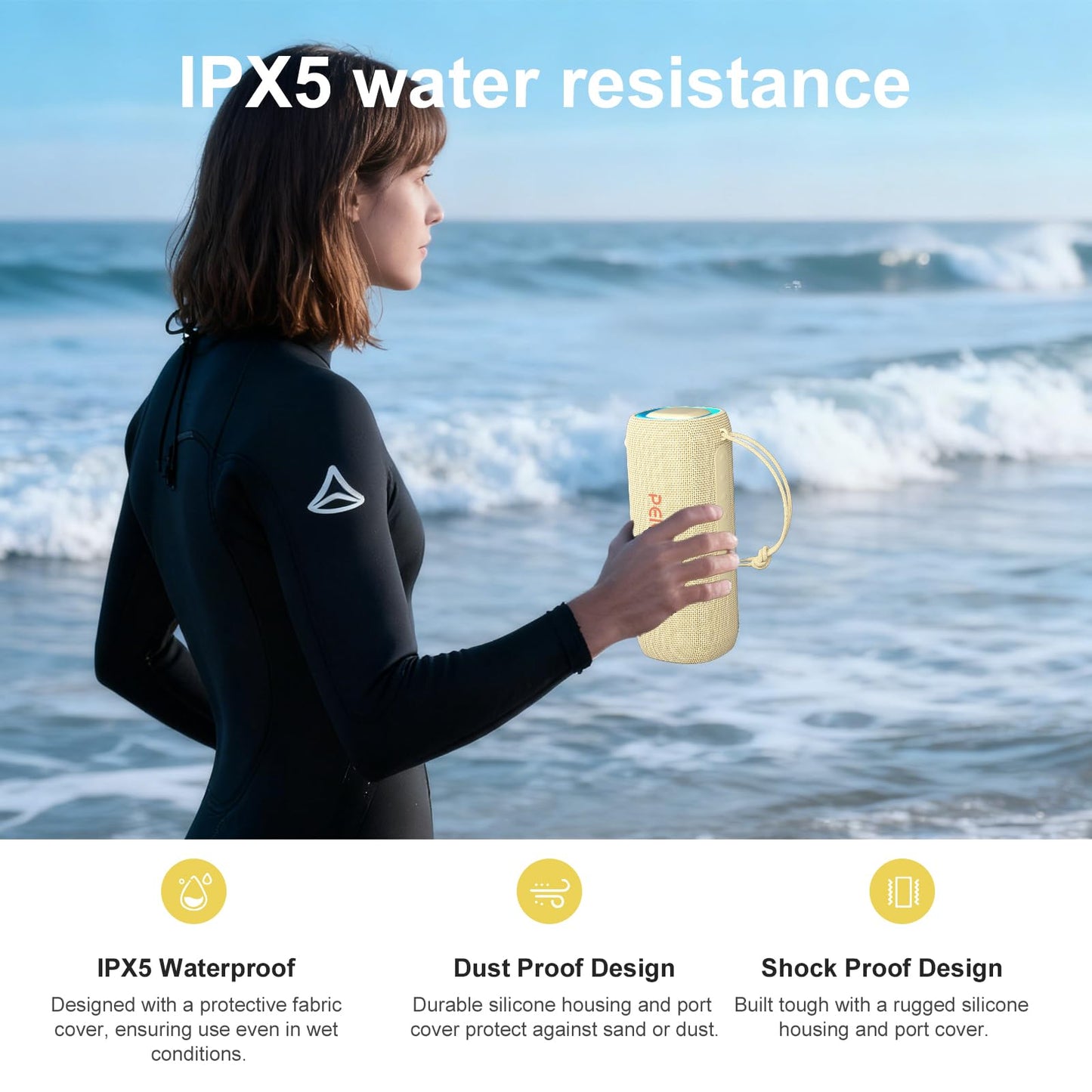 PEICHENG Bluetooth Speaker, Portable Wireless Clear Loud Stereo Sound IPX5 Waterproof with RGB Lights BT5.3 Long Playtime TWS Pairing,for Home Party