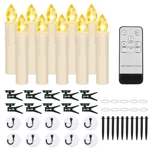 FPOO 10 PCS LED Window Candles with Remote Timer, Battery Operated Flameless Taper Candles, Warm White Flickering Christmas Candle Lights for Home