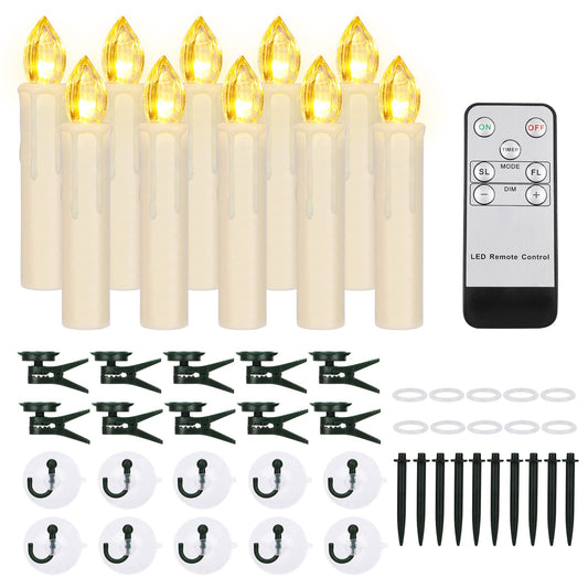 FPOO 10 PCS LED Window Candles with Remote Timer, Battery Operated Flameless Taper Candles, Warm White Flickering Christmas Candle Lights for Home